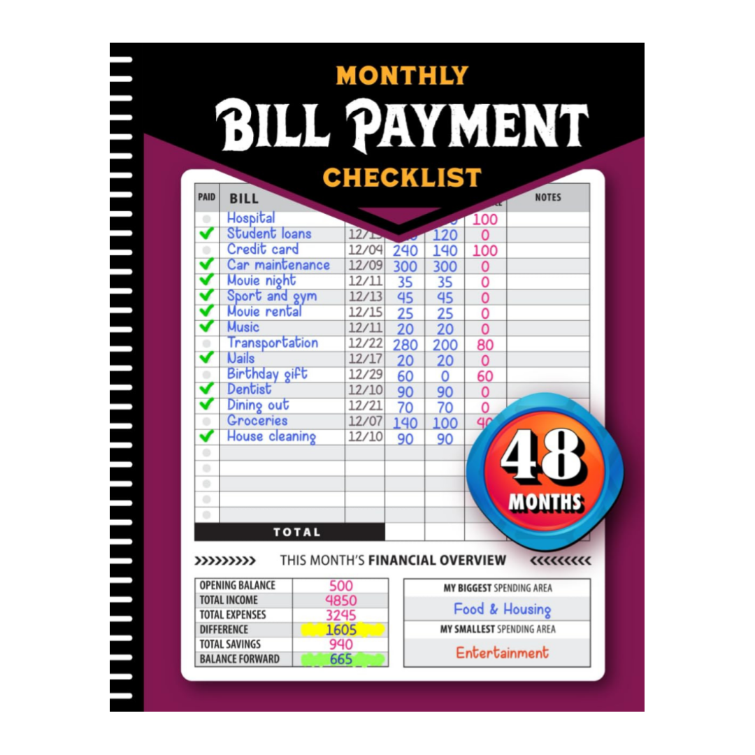 Monthly Bill Payment Checklist,The 4 Year For Families & 960 Billing Records