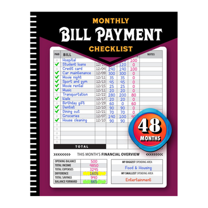Monthly Bill Payment Checklist,The 4 Year For Families & 960 Billing Records