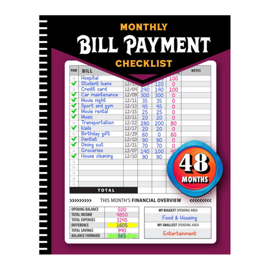 Monthly Bill Payment Checklist,The 4 Year For Families & 960 Billing Records