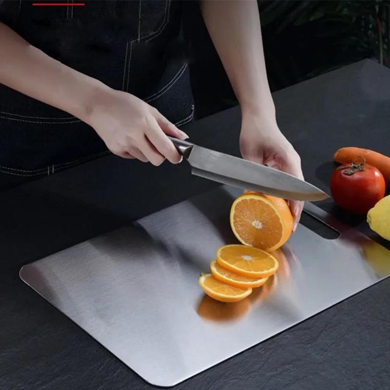 Stainless Steel Cutting Board Durability, Double Sided 304Stainless Non StickChopping Cutting Board for Meat Fruit&Vegetable,Durable Chopping Board, Kitchenware,(Thinand Light Cutting Board 11.02in x15.35in)Lightweight