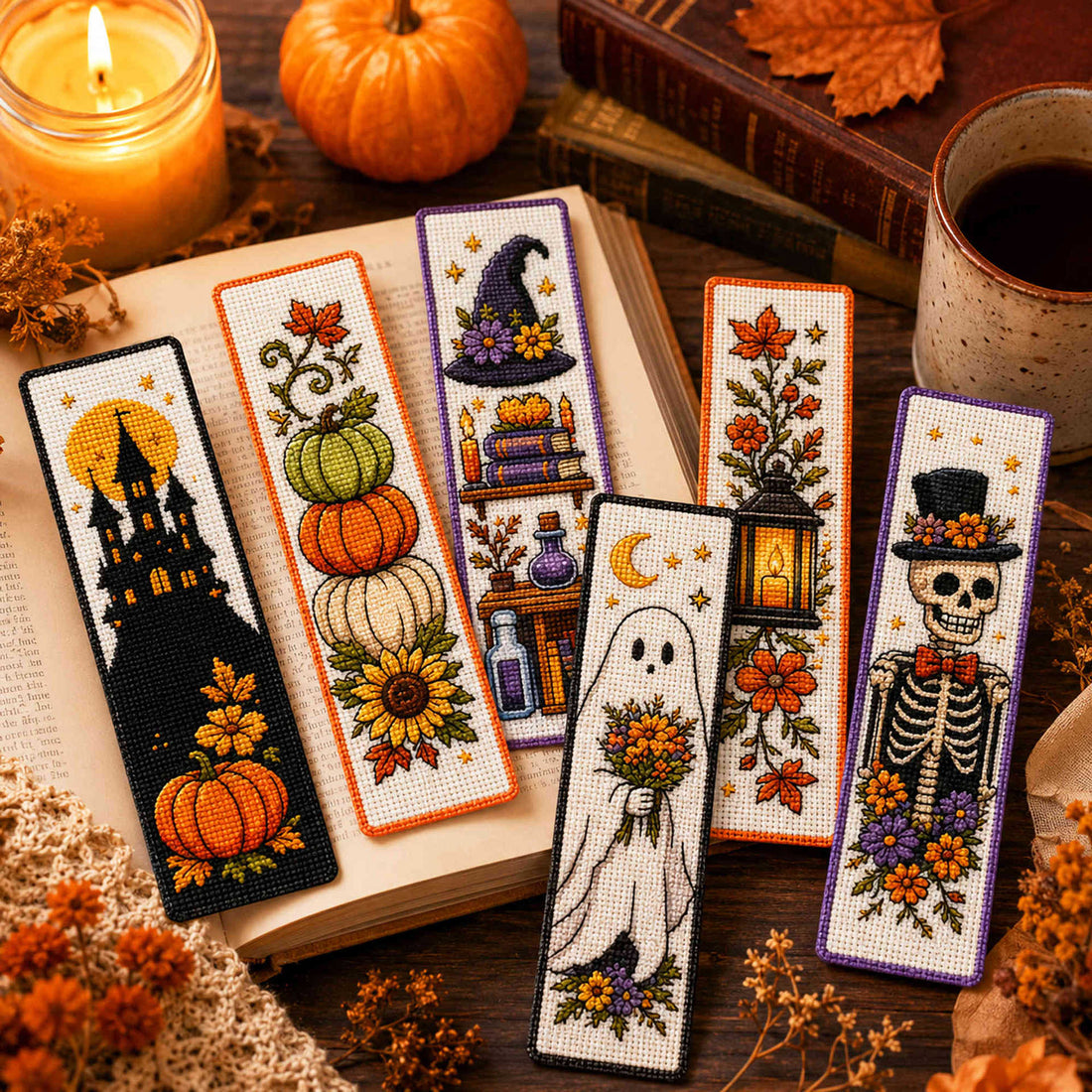 Halloween Cross Stitch Bookmark Kit – DIY Embroidery Bookmarks for Book Lovers