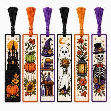 Halloween Cross Stitch Bookmark Kit – DIY Embroidery Bookmarks for Book Lovers