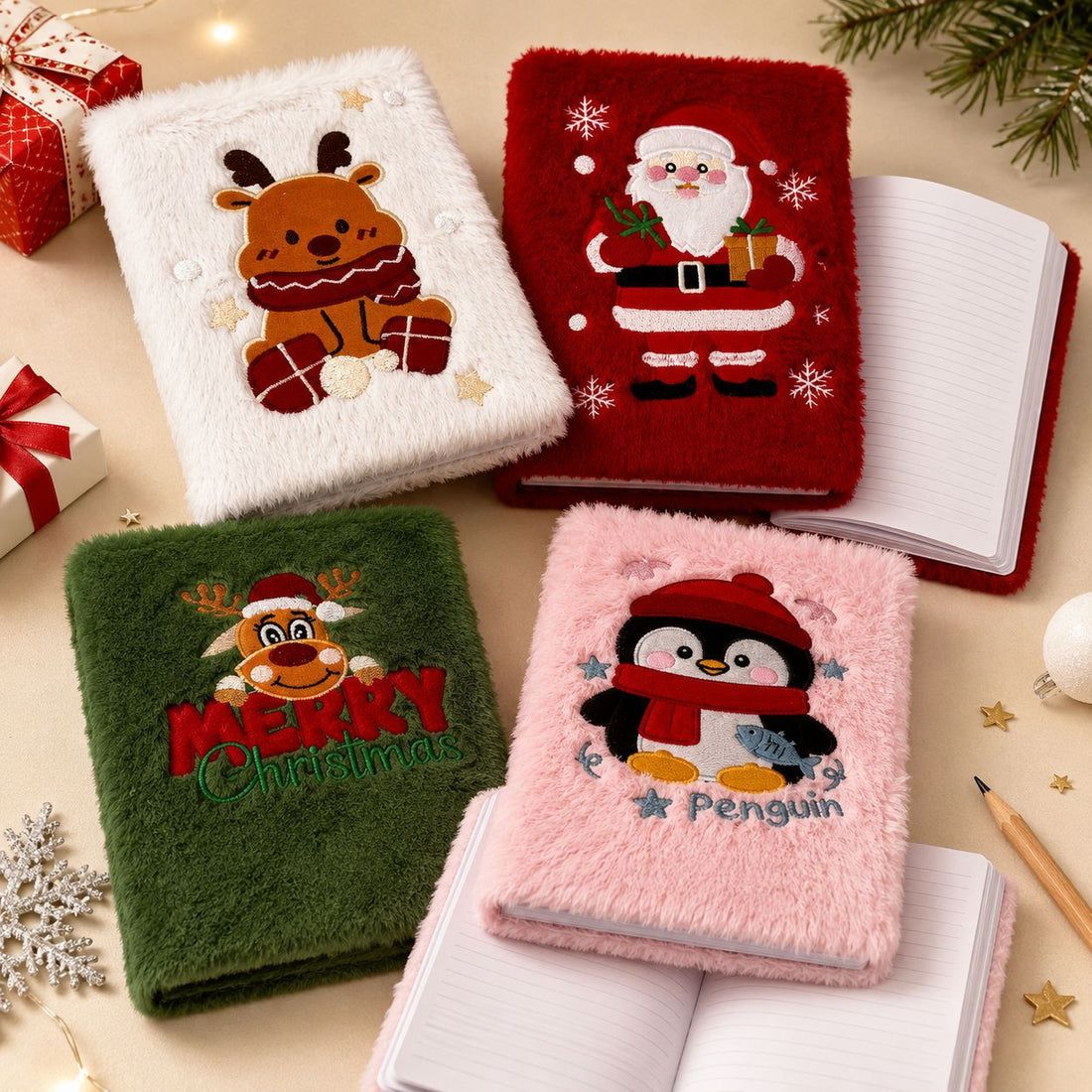 Christmas Plush Notebook – A5 Fuzzy Holiday Journal