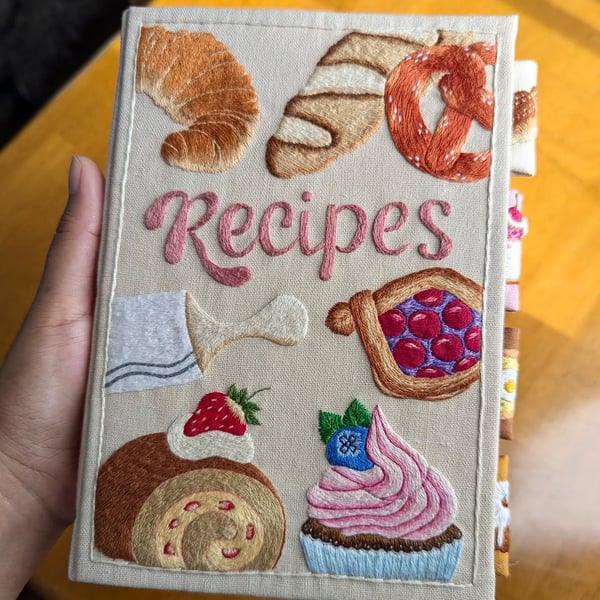 Handcrafted Recipe Journal with Hand-Embroidered Illustrations