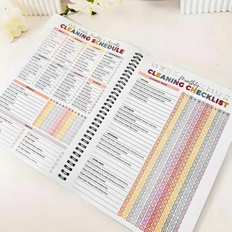 【ADHD Cleaning Planner】 A4 Size Daily Schedule & Checklist Notebook for Home Office & Dorm Use Durable Cover Smooth Pages Office Stationery Essential - Plannerbook