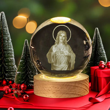 Christian 3D Kryształowa Lampka Nocna z Drewnianą Podstawą